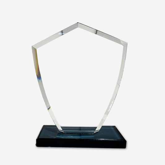 Personalized Shield Edge Crystal Trophy with Black Base – Engraved Award for Corporate & Sports Recognition