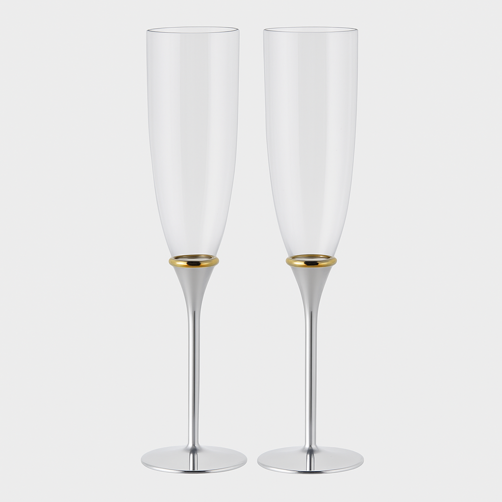 Engraved Slim Champagne Flutes with Gold Accent – Set of 2 | Personalized Wedding Toasting Glasses