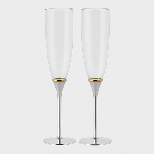 Engraved Slim Champagne Flutes with Gold Accent – Set of 2 | Personalized Wedding Toasting Glasses