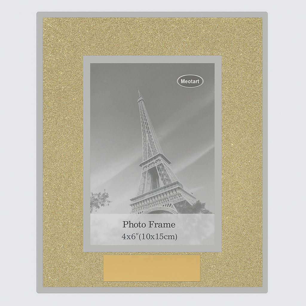 Engraved Gold Glitter Glass Photo Frame with Engraving Plate – 4x6"