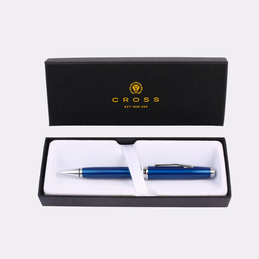 Engravable Cross Blue Ballpoint Pen – Luxury Gift Pen with Silver Accents & Branded Box for Corporate, Graduation & Personalized Gifting