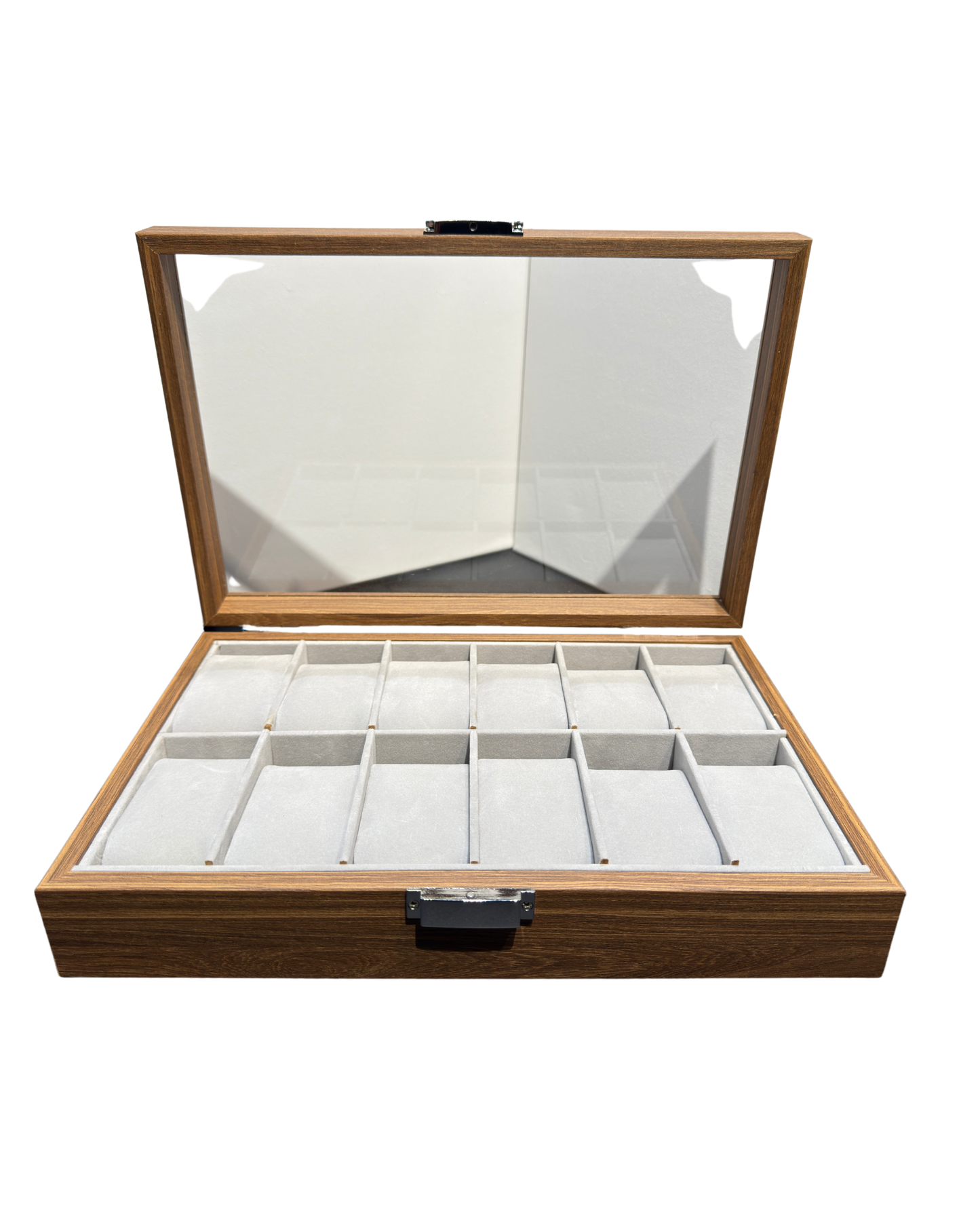 Personalized Watch Box Wooden 12-Slot Glass-Top