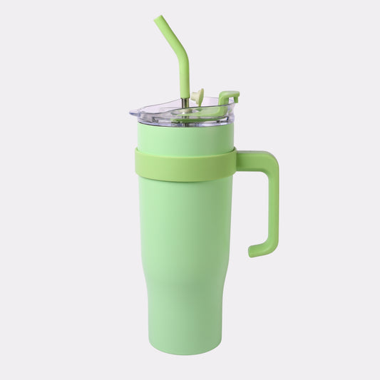 Personalized 40 oz Stainless Steel Travel Tumbler Set with Lid & Straw – Insulated Green Cup with Handle – Custom Engraving Gift for Gym, Office, Travel