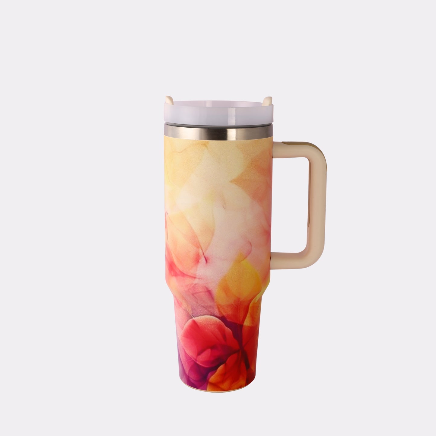 Custom Floral Travel Tumbler with Straw – 40 oz Insulated Mug with Handle for Personalized Gifting