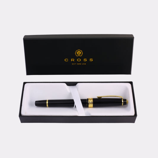 Engravable Cross Black Fountain Pen with Gold Trim – Luxury Writing Gift Pen in Cross Box for Personalized Executive Gifting