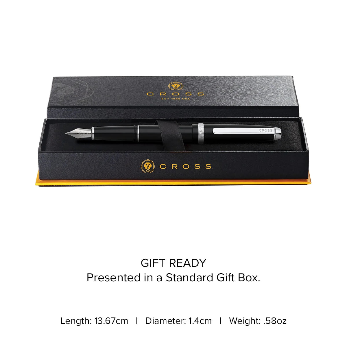 Cross Engraved Fountain Pen – Custom Black Chrome Luxury Gift Pen in Branded Box Engravables