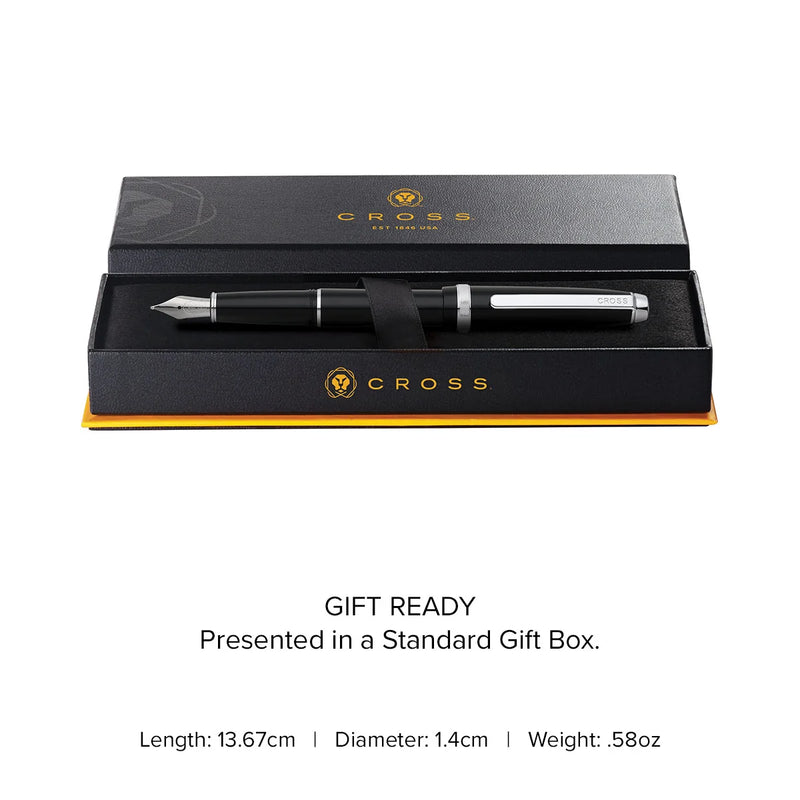 Cross Engraved Fountain Pen – Custom Black Chrome Luxury Gift Pen in Branded Box Engravables