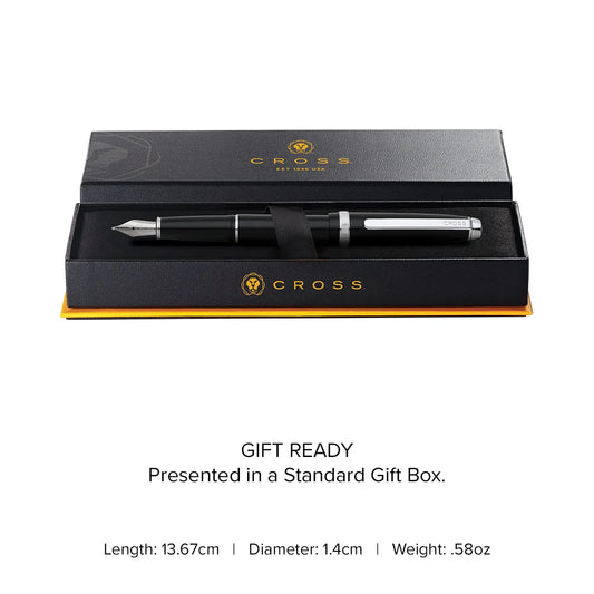 Cross Engraved Fountain Pen – Custom Black Chrome Luxury Gift Pen in Branded Box Engravables