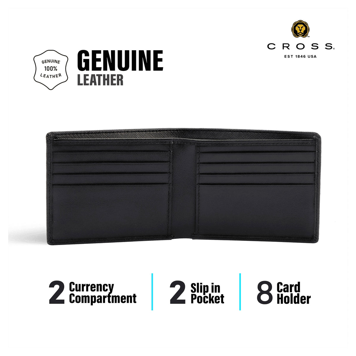 Cross Genuine Leather Black Wallet | Personalized Engraved Wallet Canada Engravables
