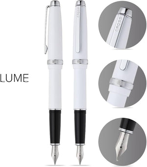 Cross Lume Porcelain White Fountain Pen with Polished Chrome – Personalized Gift Canada Engravables - thumbnail 2