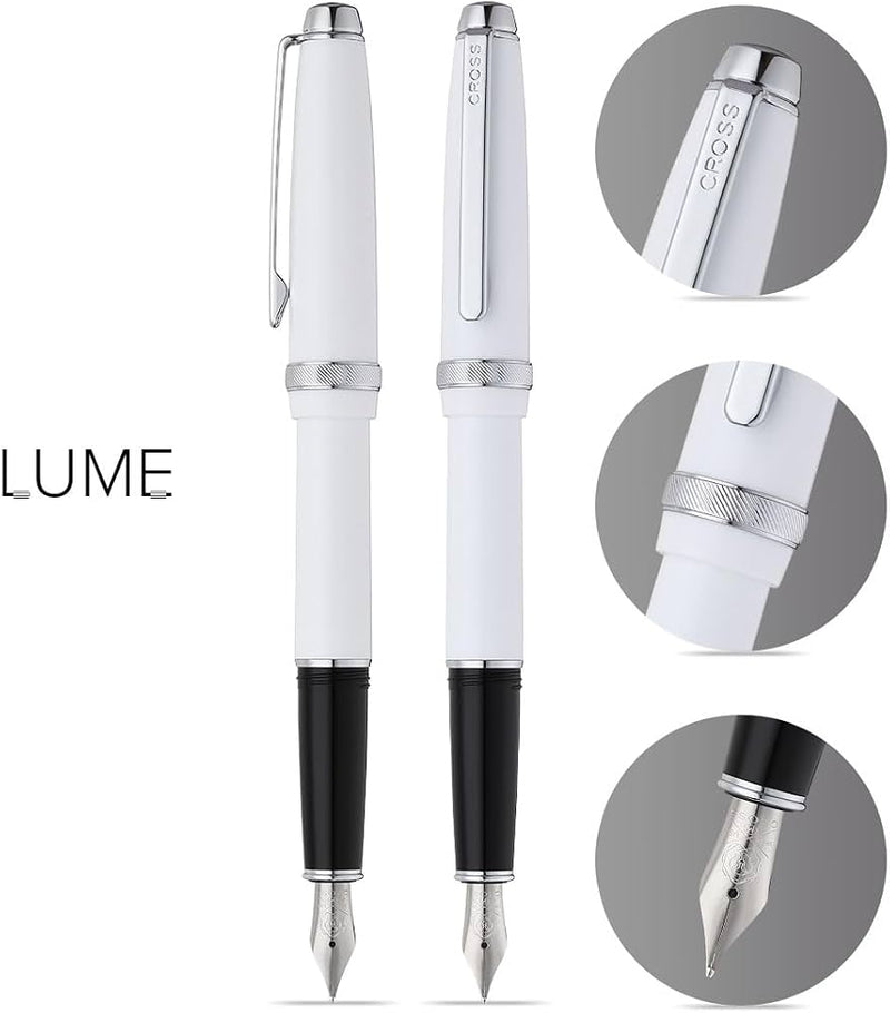 Cross Lume Porcelain White Fountain Pen with Polished Chrome – Personalized Gift Canada Engravables