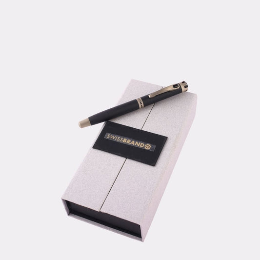 SwissBrand Black & Gunmetal Luxury Ballpoint Pen – Custom Engraved Gift Pen