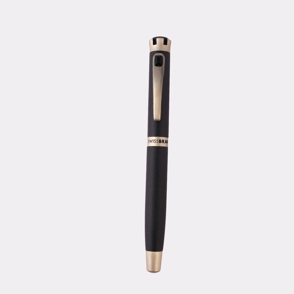 SwissBrand Black & Gunmetal Luxury Ballpoint Pen – Custom Engraved Gift Pen