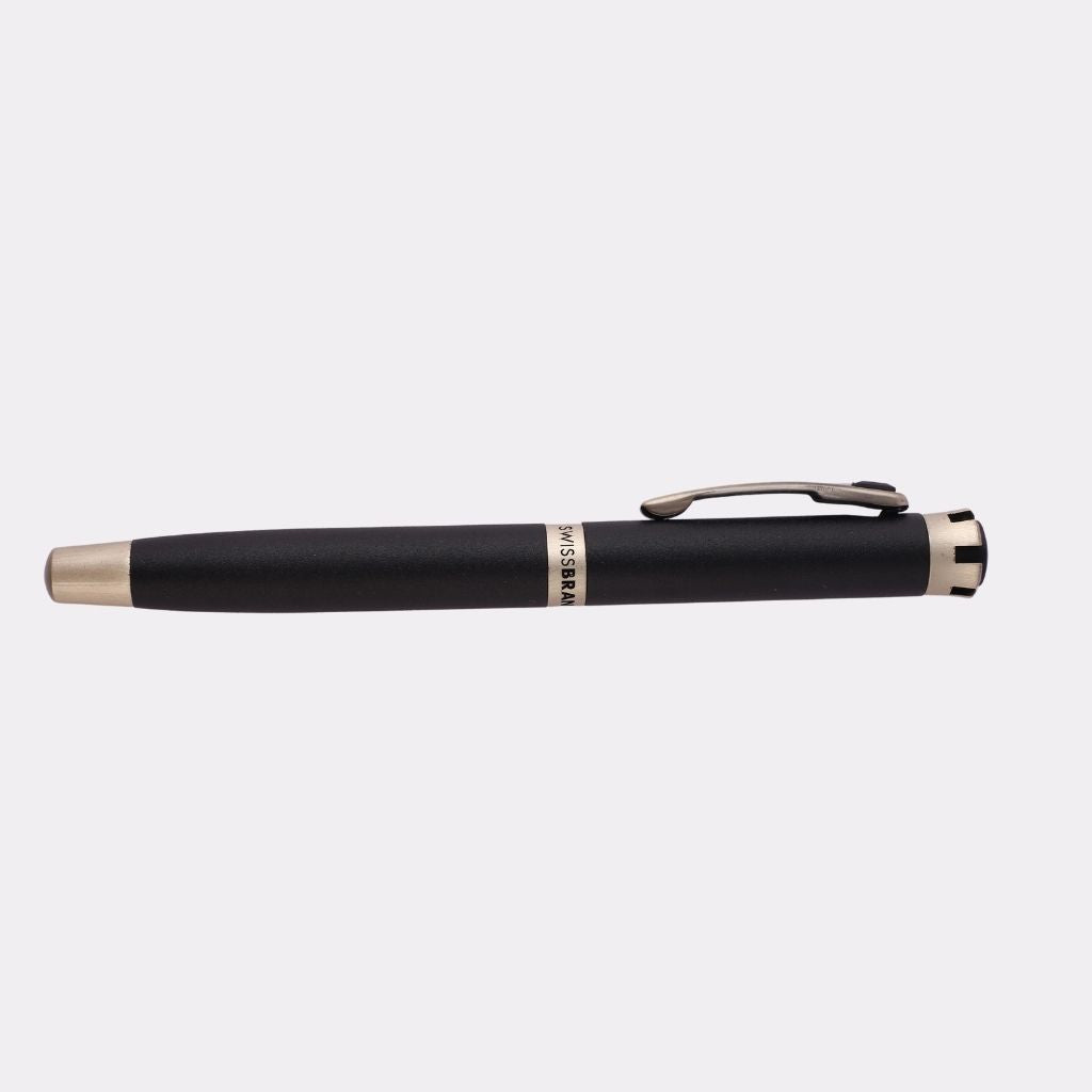 SwissBrand Black & Gunmetal Luxury Ballpoint Pen – Custom Engraved Gift Pen