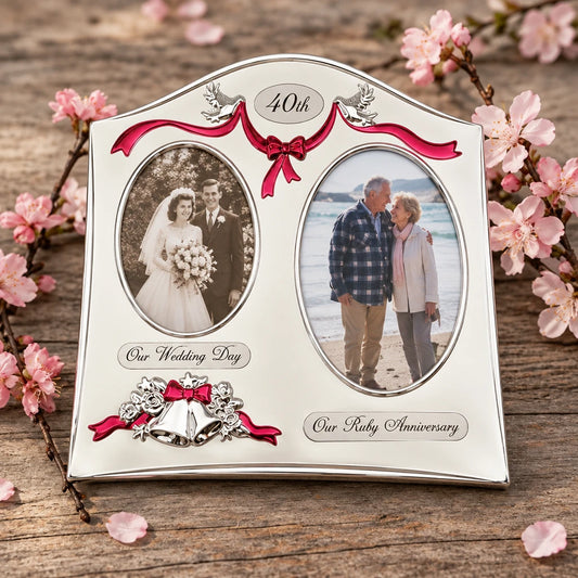 40th Anniversary Gifts – Ruby Anniversary Double Photo Frame for Couples Engravables