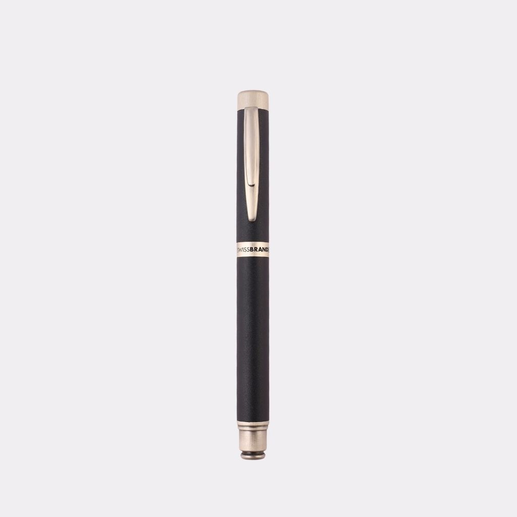 SwissBrand Black & Gold Fountain Pen – Luxury Metal Engraved Pen with Gift Box