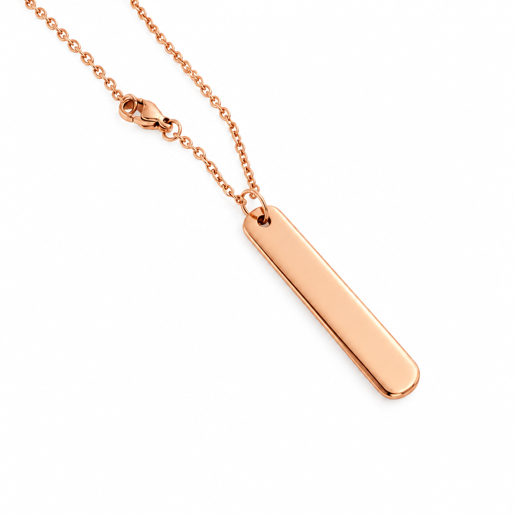 Personalized Rose Gold Bar Necklace – Custom Engraved Name & Initials Engravables
