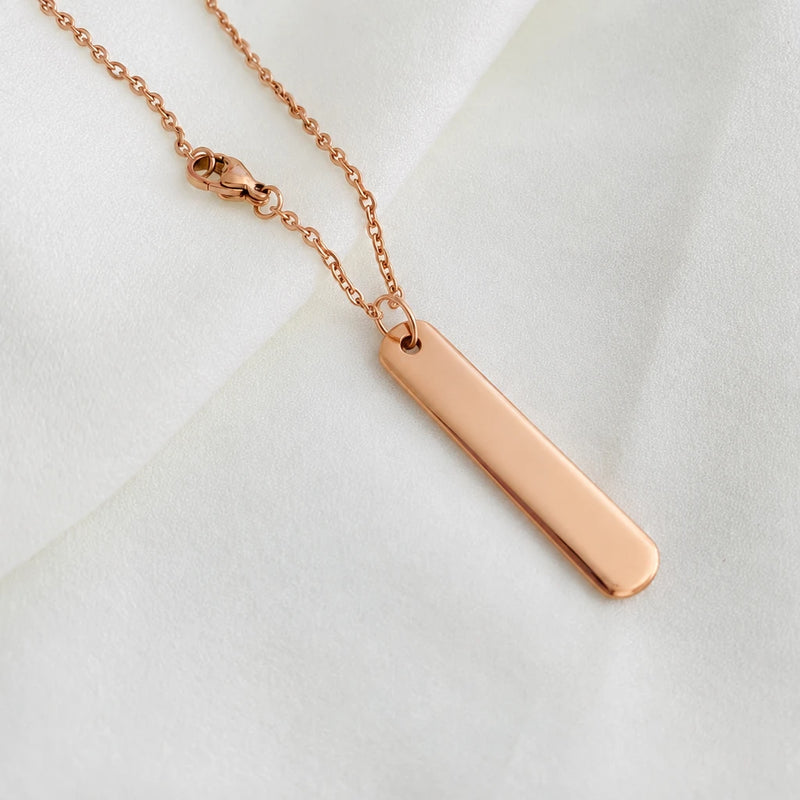 Personalized Rose Gold Bar Necklace – Custom Engraved Name & Initials Engravables