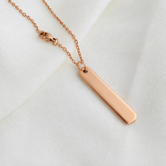 Personalized Rose Gold Bar Necklace – Custom Engraved Name & Initials Engravables