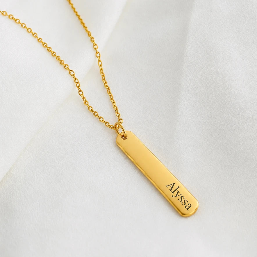 Personalized Gold Bar Necklace – Custom Engraved Name & Initial Necklace Engravables