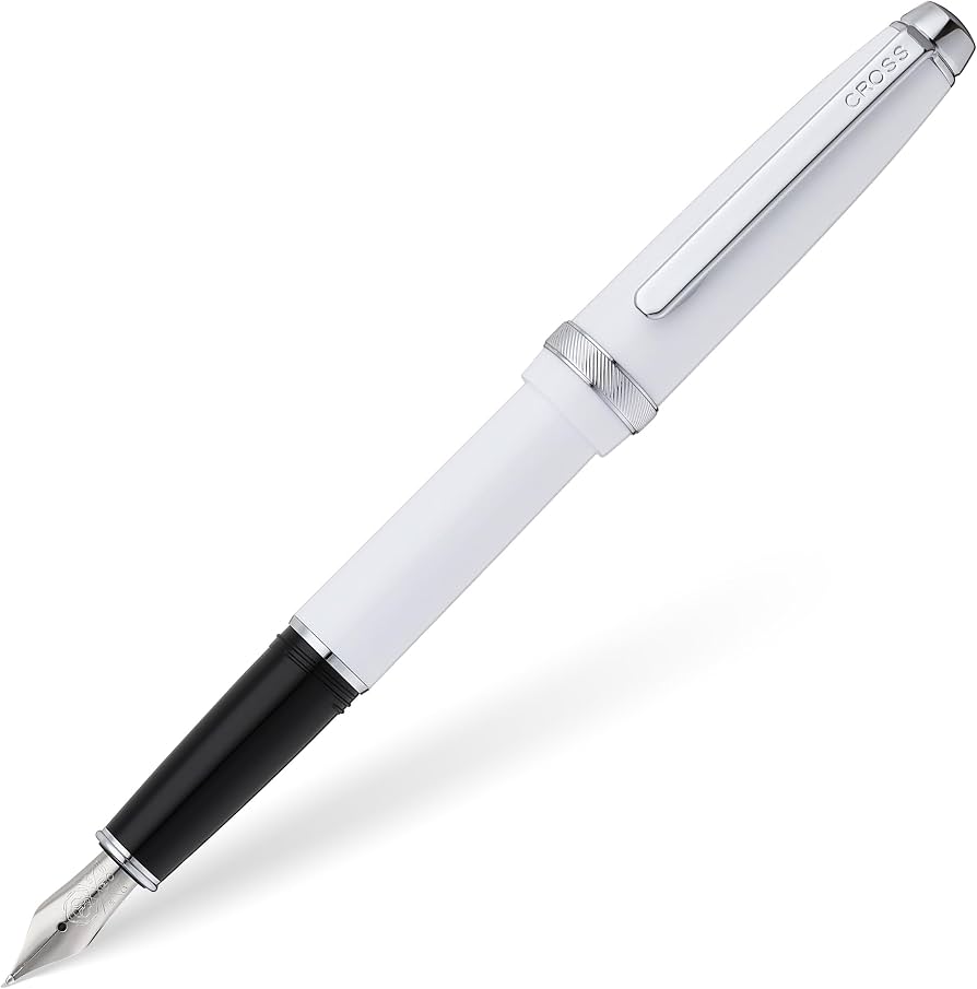 Cross Lume Porcelain White Fountain Pen with Polished Chrome – Personalized Gift Canada Engravables