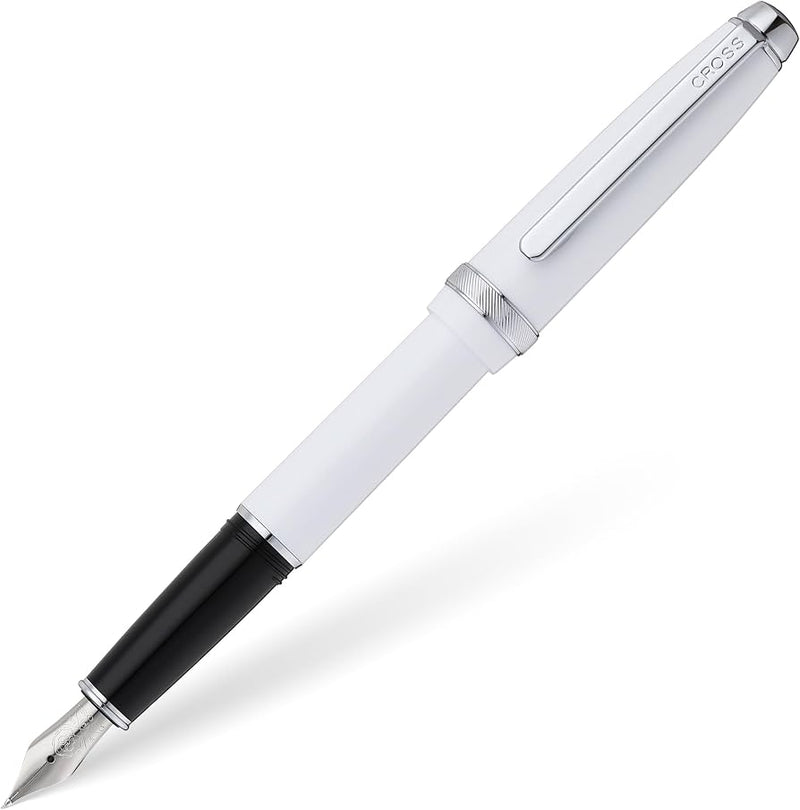 Cross Lume Porcelain White Fountain Pen with Polished Chrome – Personalized Gift Canada Engravables