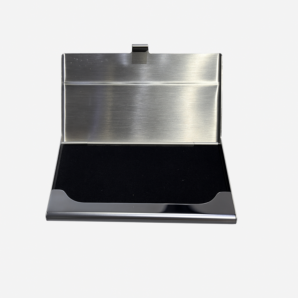 Engraved Business Card Holder Black Wood & Steel