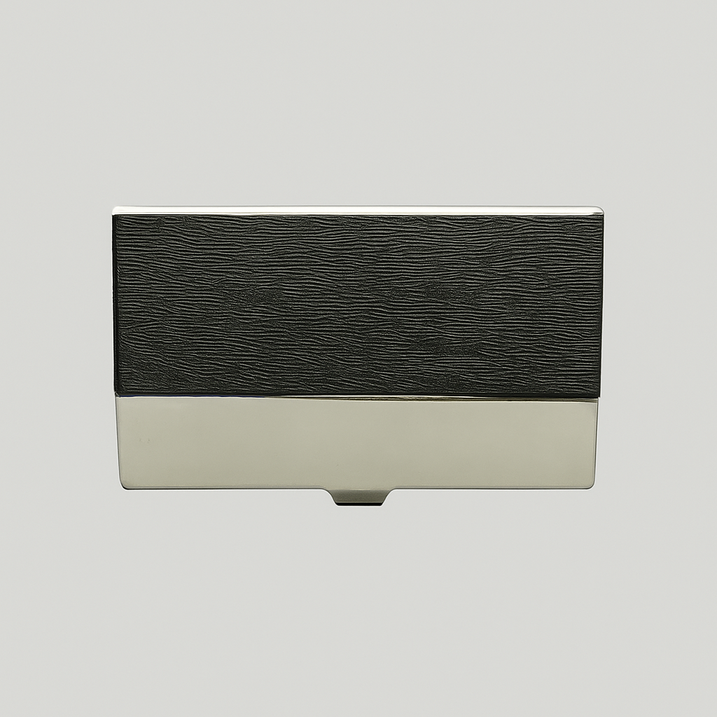 Engraved Business Card Holder Black Wood & Steel