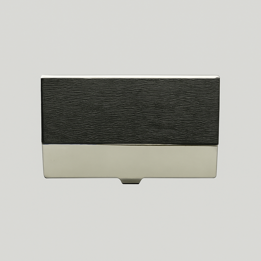 Engraved Business Card Holder Black Wood & Steel