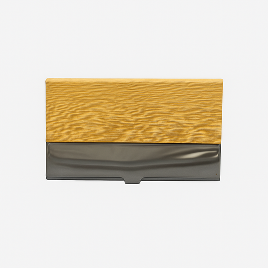 Engraved Business Card Holder Amber Oak Wood & Steel Material