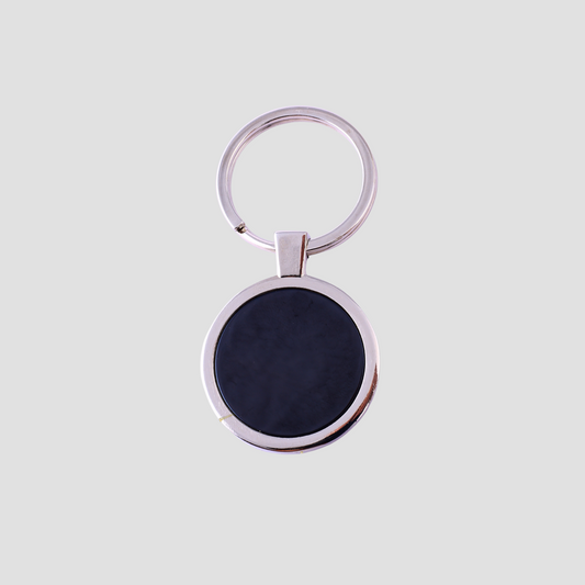Round Engraved Keychain – Custom Black & Silver Metal Key Ring | Personalized Gift for Any Occasion