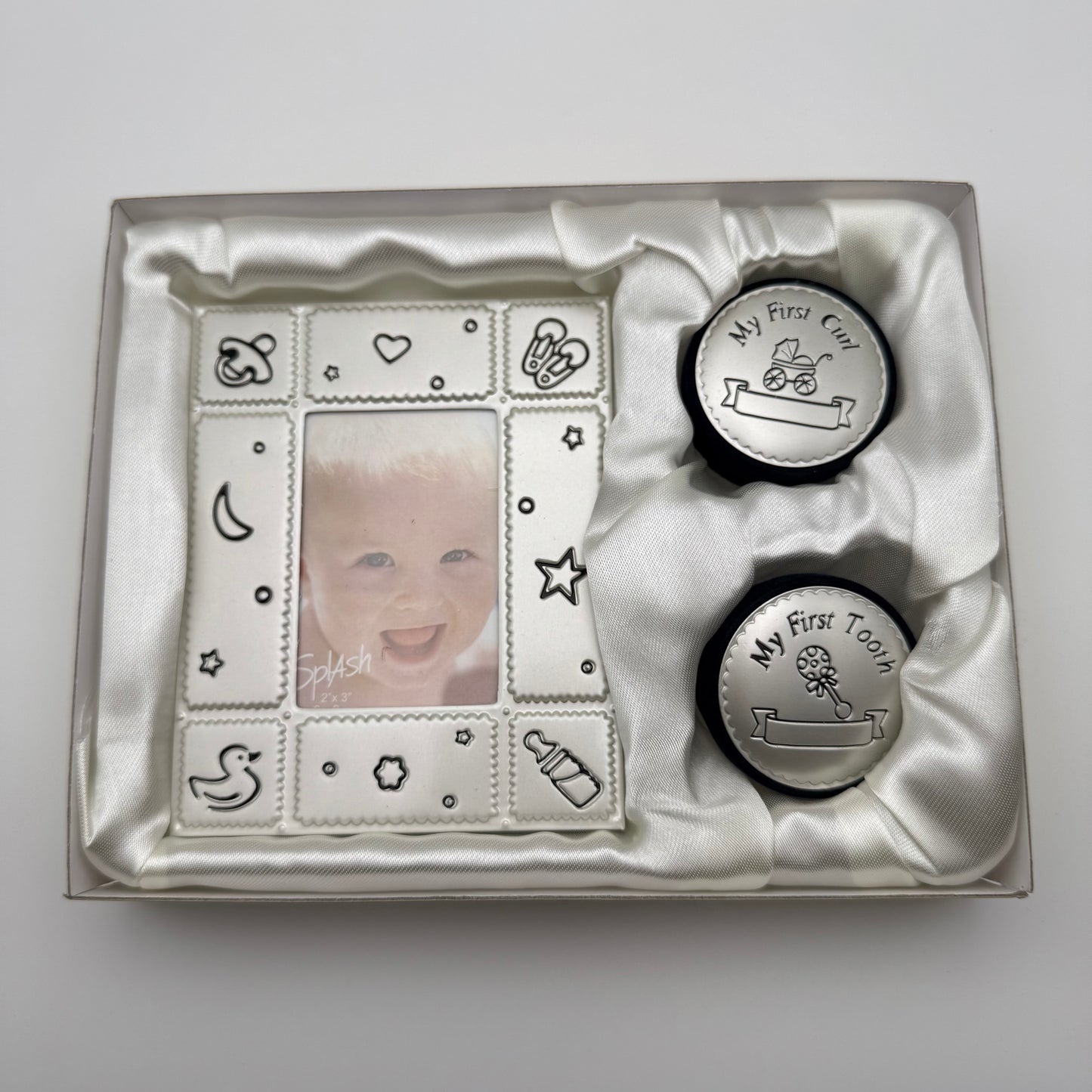 Personalized Baby Keepsake Gift Set – Engraved Photo Frame with “My First Curl” & “My First Tooth” Boxes | Canada & USA