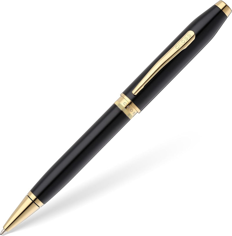 Cross Foundry Glossy Black Lacquer Ballpoint Pen with PVD Gold Appointments – Personalized Engraved Gift Engravables