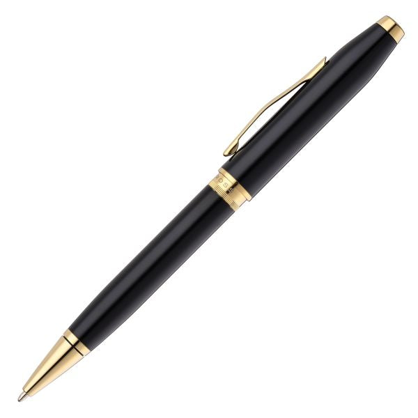 Cross Foundry Glossy Black Lacquer Ballpoint Pen with PVD Gold Appointments – Personalized Engraved Gift Engravables