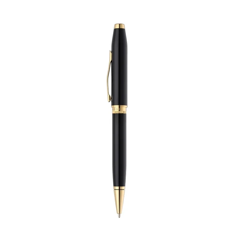 Cross Foundry Glossy Black Lacquer Ballpoint Pen with PVD Gold Appointments – Personalized Engraved Gift Engravables