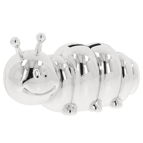 Engraved Caterpillar Money Bank – Personalized Baby Gift Canada | Silver Plated Coin Bank for Kids | Keepsake Gift for Boys & Girls