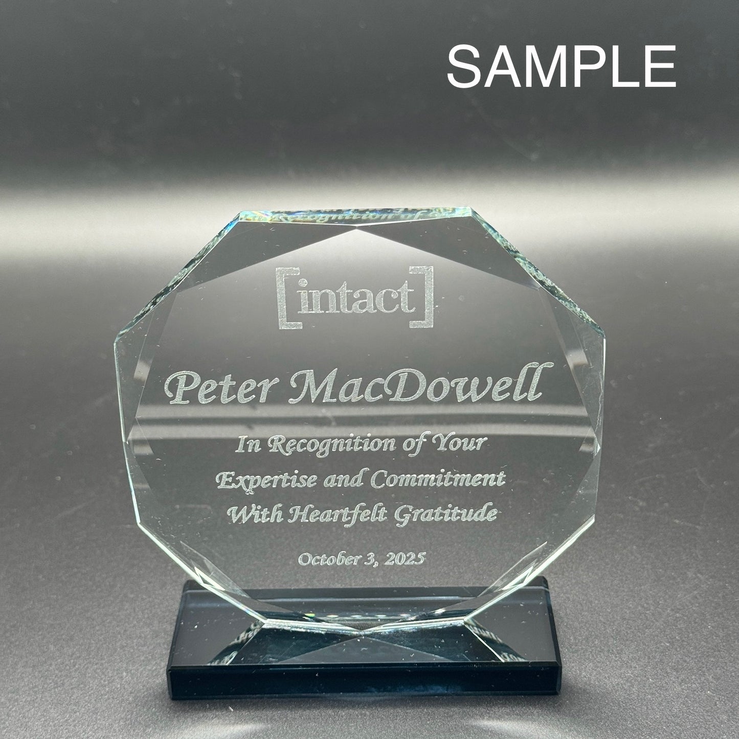 Engraved Award Crystal Diamond Circle Award on Black Base
