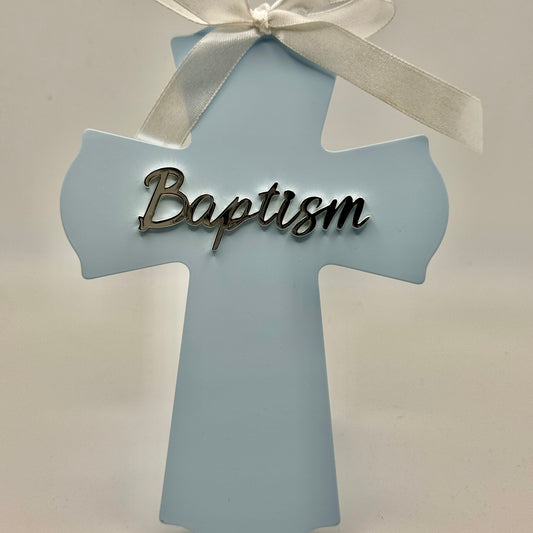 Personalized Baptism Cross Blue – Custom Engraved Gift for Christening & Religious Celebrations