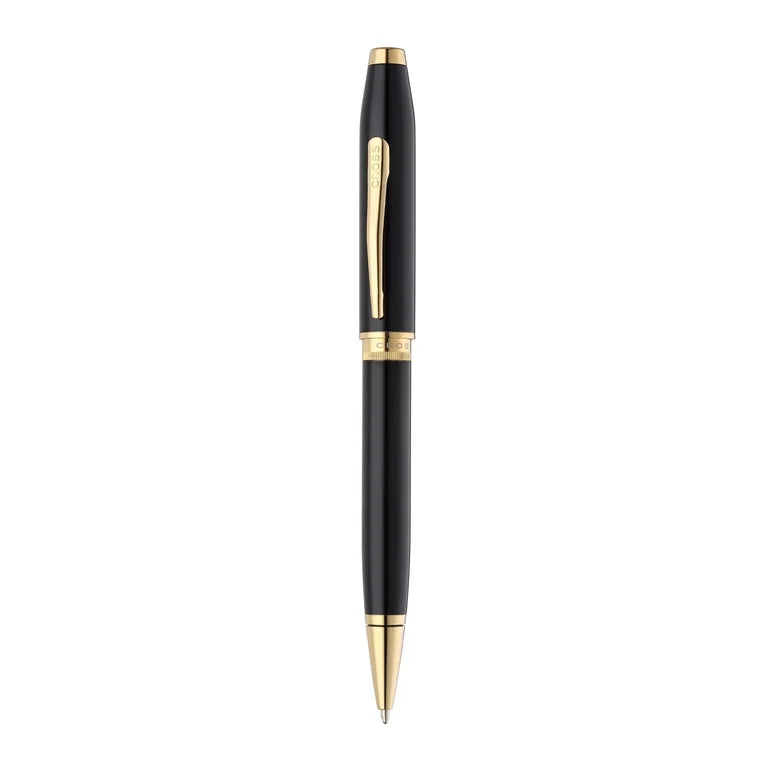 Cross Foundry Glossy Black Lacquer Ballpoint Pen with PVD Gold Appointments – Personalized Engraved Gift Engravables