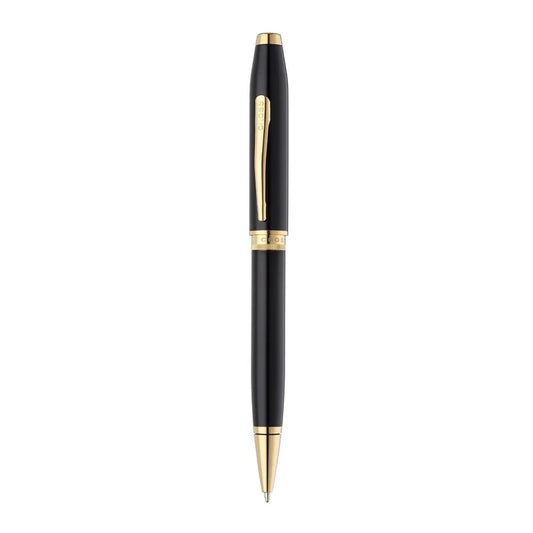 Cross Foundry Glossy Black Lacquer Ballpoint Pen with PVD Gold Appointments – Personalized Engraved Gift Engravables