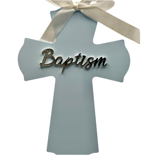 Personalized Baptism Cross Blue – Custom Engraved Gift for Christening & Religious Celebrations