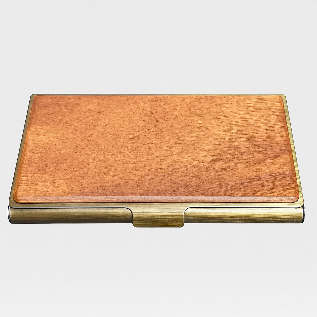 Vintage Brass & Wood Business Card Holder