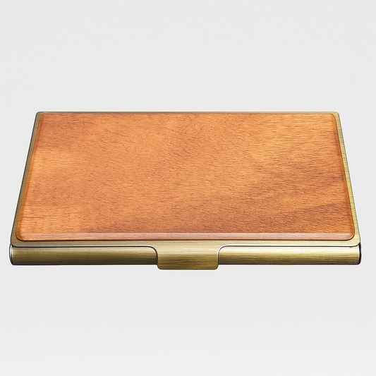 Vintage Brass & Wood Business Card Holder