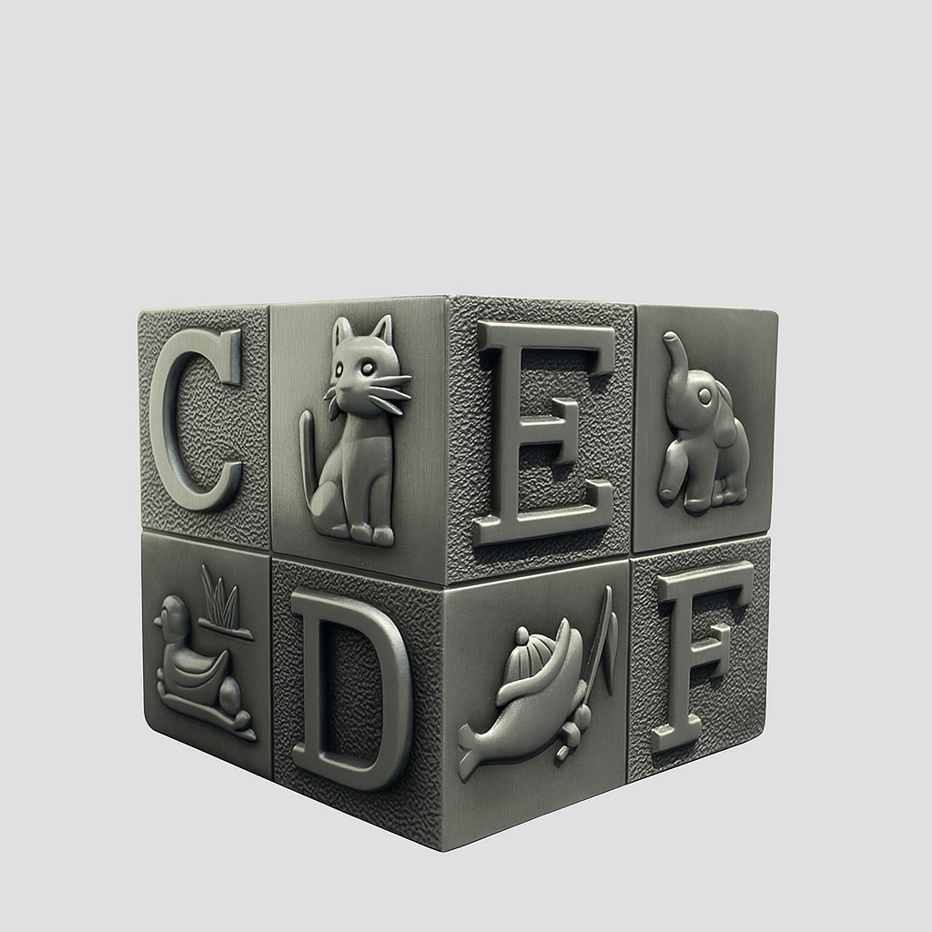 Personalized Silver Baby Block Money Bank – Alphabet & Animal Design – Custom Engraved Keepsake Gift
