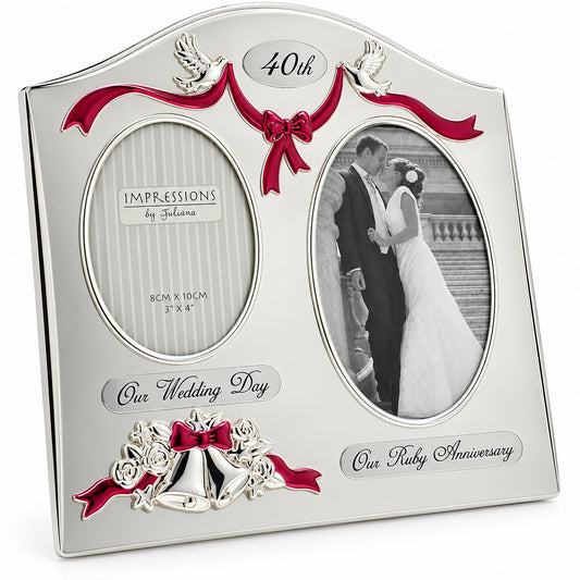 40th Anniversary Gifts – Ruby Anniversary Double Photo Frame for Couples