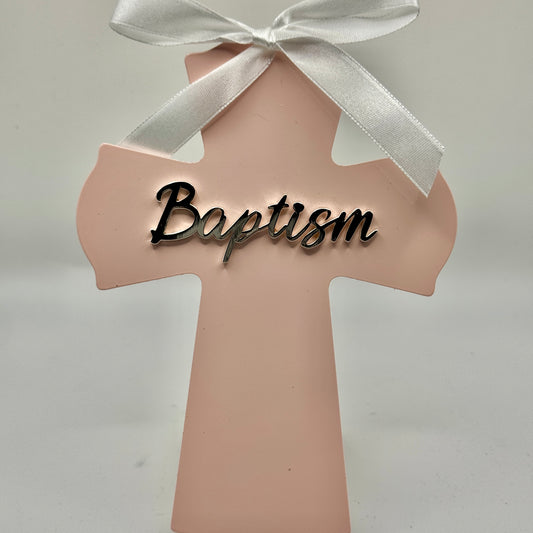 Personalized Baptism Cross pink – Custom Engraved Gift for Christening & Religious Celebrations