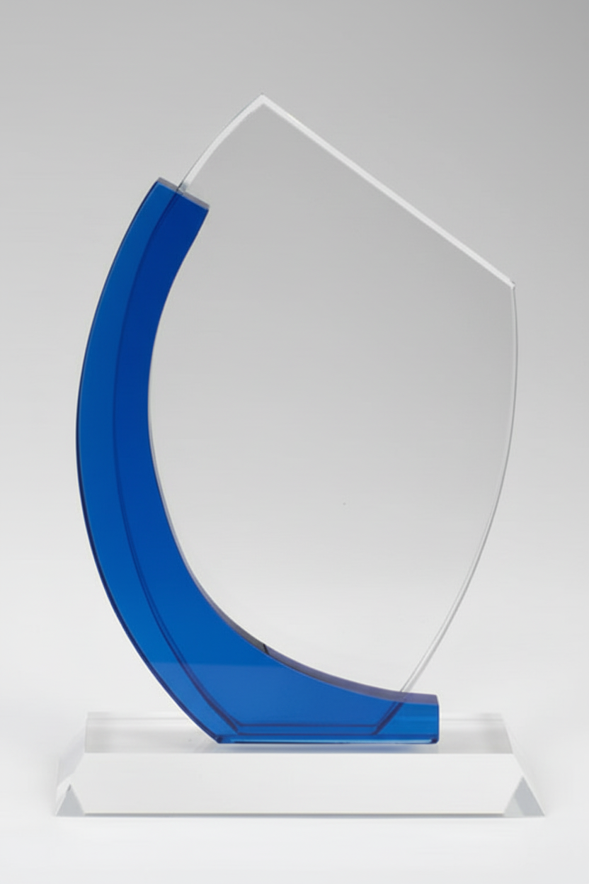 Personalized Crystal Award Trophy with Blue Curve Design – Custom Engraved Corporate Awards in Canada & USA | Recognition Trophy Toronto, Mississauga, Vancouver, Calgary, Montreal