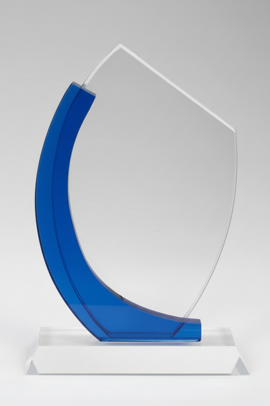 Personalized Crystal Award Trophy with Blue Curve Design – Custom Engraved Corporate Awards in Canada & USA | Recognition Trophy Toronto, Mississauga, Vancouver, Calgary, Montreal