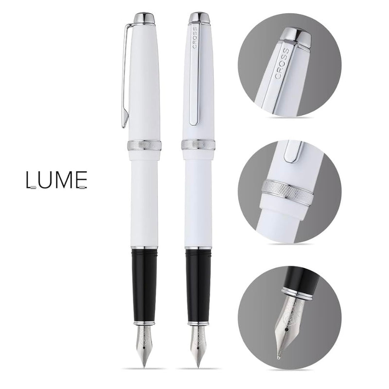 Cross Lume Porcelain White Fountain Pen with Polished Chrome – Personalized Gift Canada Engravables