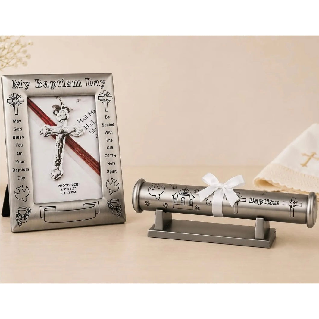 Engraved Baptism Gift Set – Silver Frame & Certificate Holder for Baby Boy or Girl Engravables